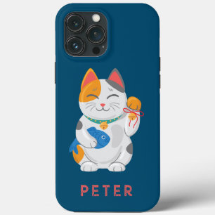 Japanese Maneki Neko White Cat, good luck symbol iPhone 13 Pro Max Case