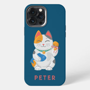 Japanese Maneki Neko White Cat, good luck symbol iPhone 13 Pro Max Case