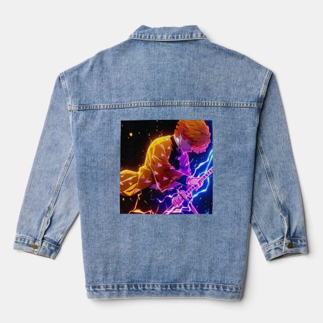 Japanese manga anime tanjiro  denim jacket (Back)