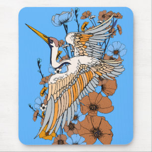 Japanese Manga Crane bird Mouse Mat