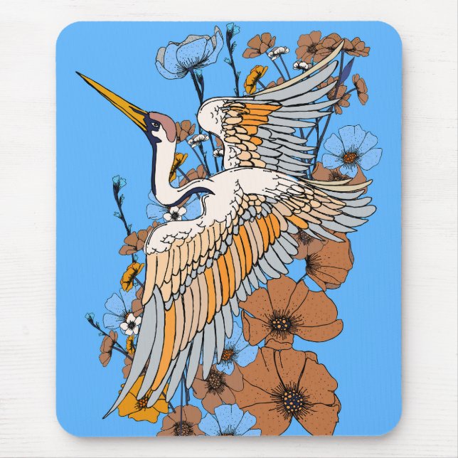 Japanese Manga Crane bird Mouse Mat (Front)