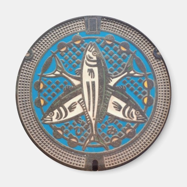 Japanese Manhole Cover Arts　－Himi Yellowtail Magnet (Front)