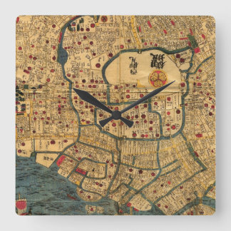Japanese Map: Tokyo / Edo Square Wall Clock