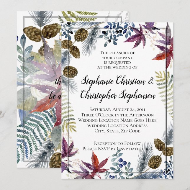 Japanese Maple Floral Watercolor Wedding Invitation (Front/Back)