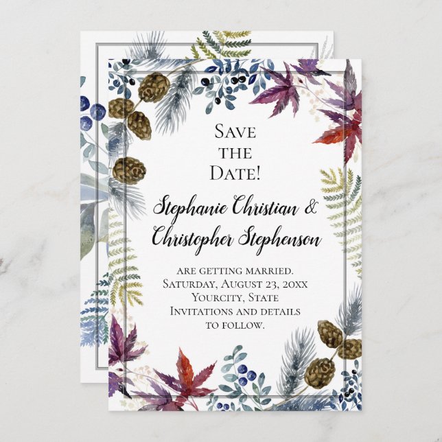 Japanese Maple Floral Watercolor Wedding Invitation (Front/Back)