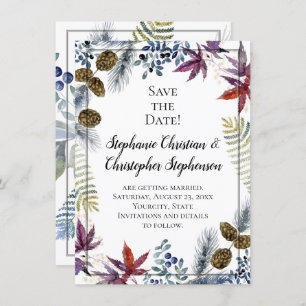 Japanese Maple Floral Watercolor Wedding Invitation