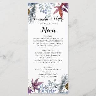 Japanese Maple Floral Watercolor Wedding Menu