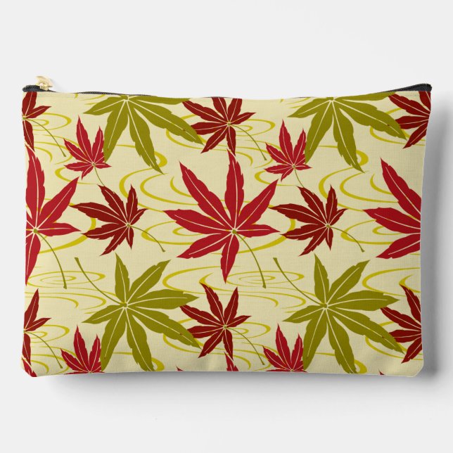 JAPANESE MAPLE LEAF PATTERN IN CREME ACCESSORY POUCH (Front)