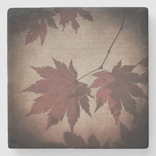 Japanese maple leaf script fall red brown elegant  stone coaster