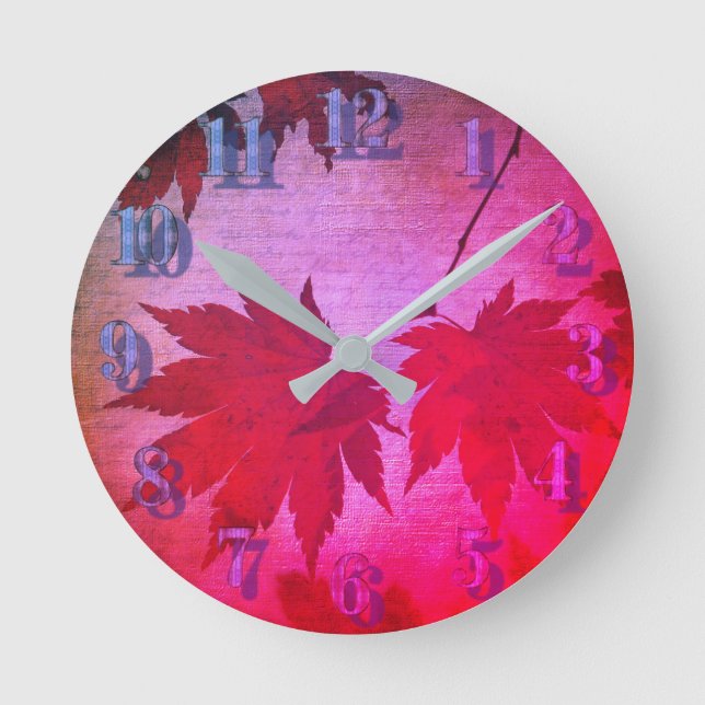 Japanese maple tree leaves and script fall round clock (Front)