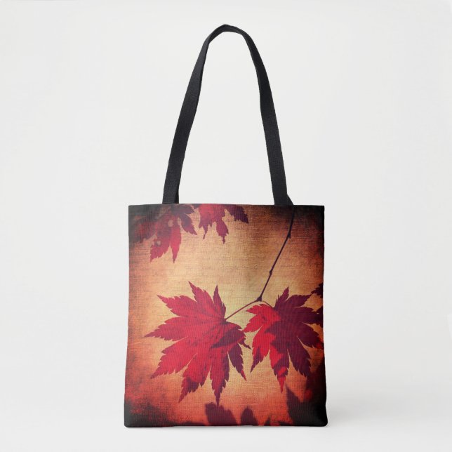 Japanese maple tree leaves and script fall tote bag (Front)