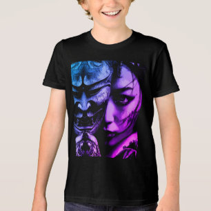 Japanese Masked Woman Dark Tattoo Realism Portrait Tri-Blend Shirt