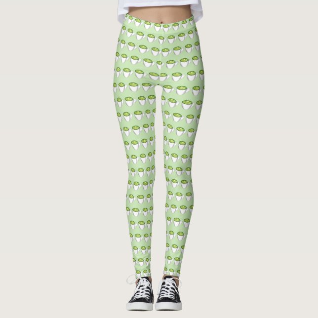 Japanese Matcha Green Tea Latte Teacup Foodie Leggings (Front)