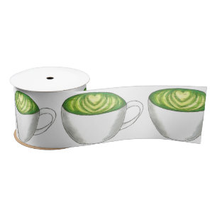 Japanese Matcha Green Tea Latte Teacup Foodie Satin Ribbon