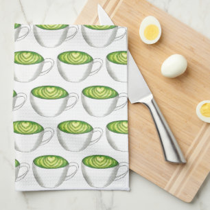 Japanese Matcha Green Tea Latte Teacup Foodie Tea Towel