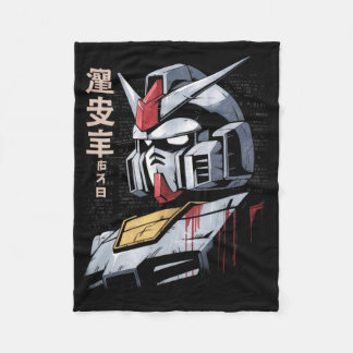 Japanese Mecha Robot Head Blueprint Sketch Art Fleece Blanket