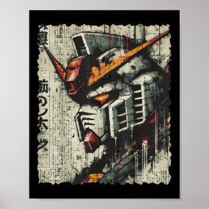 Japanese Mecha Robot Head Vintage Anime Art Men Bo Poster