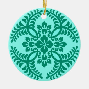 Japanese Medallion Pattern, Aqua and Turquoise  Ceramic Tree Decoration