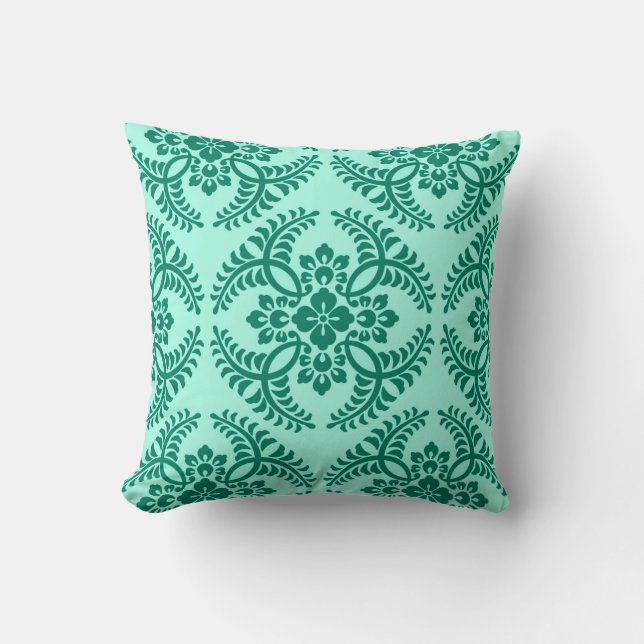 Japanese Medallion Pattern, Aqua and Turquoise Cushion (Front)