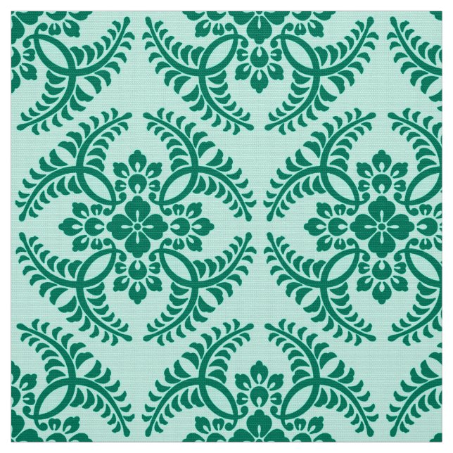 Japanese Medallion Pattern, Aqua and Turquoise Fabric (Swatch)