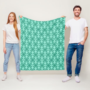 Japanese Medallion Pattern, Aqua and Turquoise  Fleece Blanket