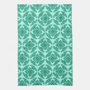 Japanese Medallion Pattern, Aqua and Turquoise  Ki Tea Towel