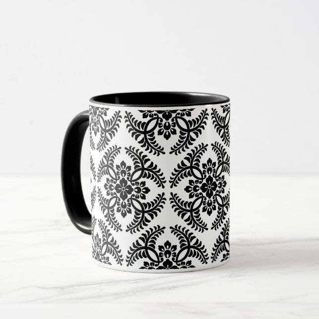 Japanese Medallion Pattern, Black and White  Mug (Front Left)