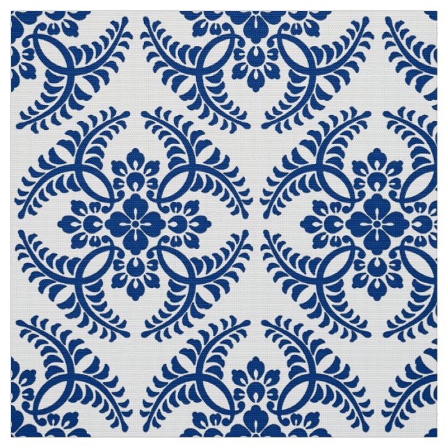 Japanese Medallion Pattern, Cobalt Blue and White Fabric (Swatch)