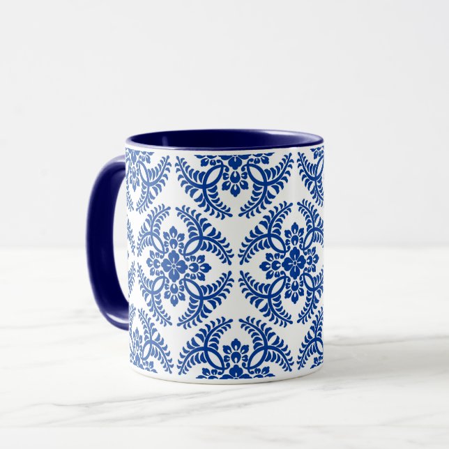 Japanese Medallion Pattern, Cobalt Blue and White  Mug (Front Left)