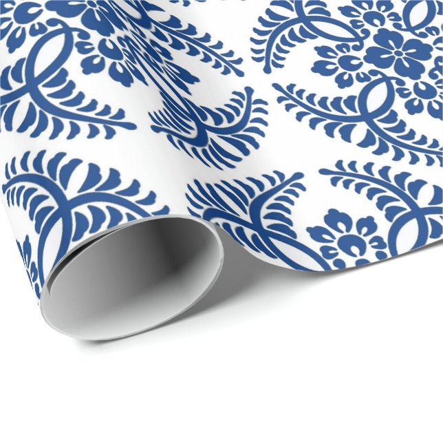 Japanese Medallion Pattern, Cobalt Blue and White Wrapping Paper (Roll Corner)