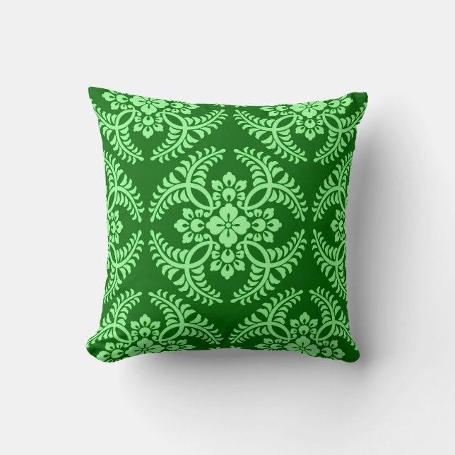 Japanese Medallion Pattern, Dark Jade Green Cushion (Front)