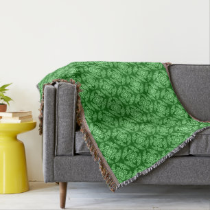 Japanese Medallion Pattern, Dark Jade Green Throw Blanket