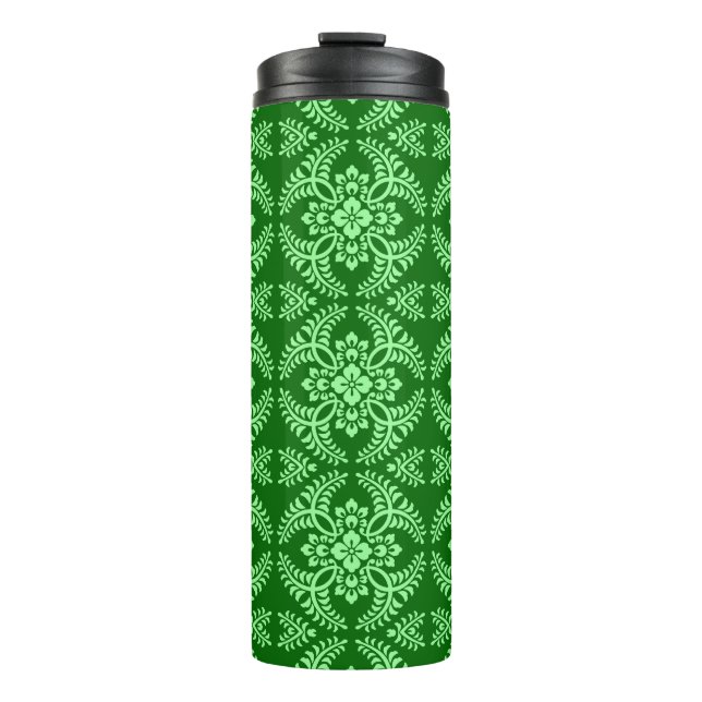 Japanese Medallion Pattern, Deep Jade Green Thermal Tumbler (Front)