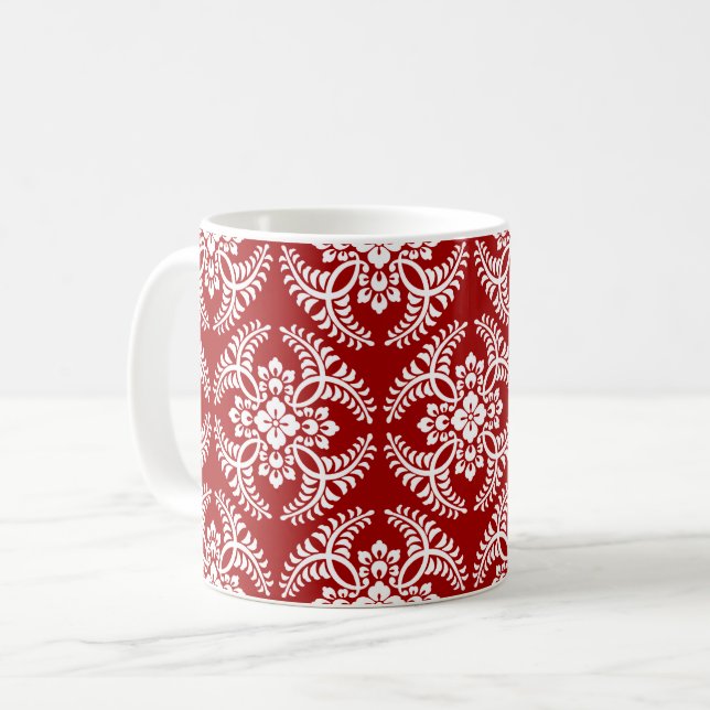 Japanese Medallion Pattern, Deep Red and White  Coffee Mug (Front Left)