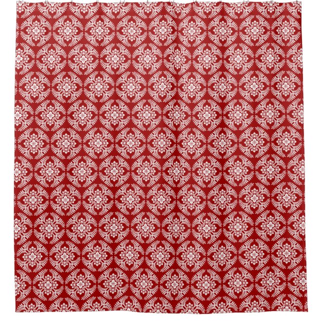 Japanese Medallion Pattern, Deep Red and White  Shower Curtain (Front)