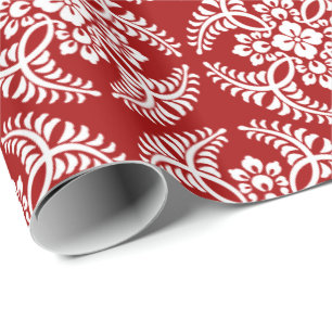 Japanese Medallion Pattern, Deep Red and White Wrapping Paper
