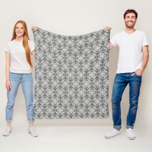 Japanese Medallion Pattern, Grey / Grey & White Fleece Blanket