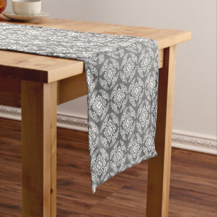 Japanese Medallion Pattern, Grey / Grey & White  Short Table Runner