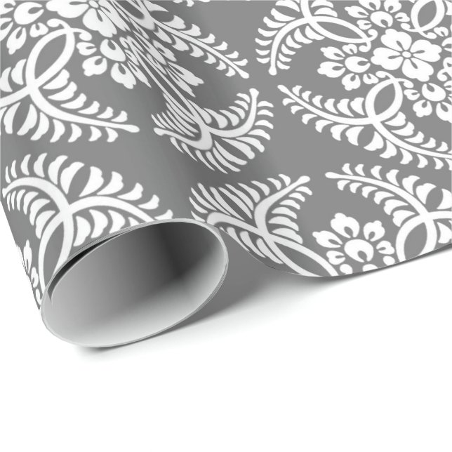 Japanese Medallion Pattern, Grey / Grey & White Wrapping Paper (Roll Corner)