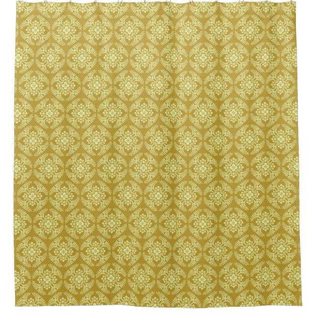 Japanese Medallion Pattern, Mustard Yellow Shower Curtain (Front)