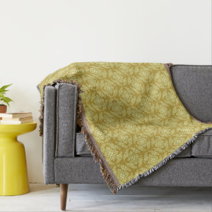 Japanese Medallion Pattern, Mustard Yellow  Throw Blanket