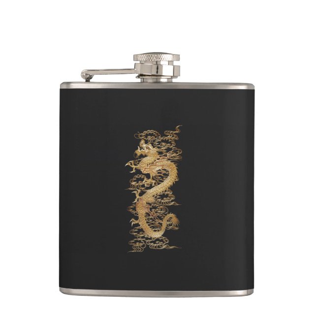 Japanese Meiji Gold Dragon Hip Flask (Front)