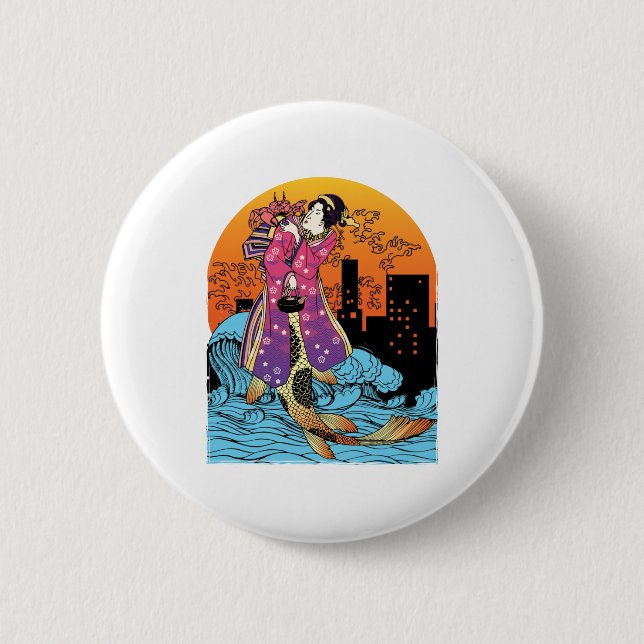 Japanese Mermaid Monster Kaiju Aesthetic 6 Cm Round Badge (Front)