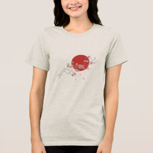 Japanese Minimalist Cherry Blossom Red Sun T-Shirt Tri-Blend Shirt