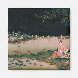 Japanese mirror painting showing a girl seated magnet