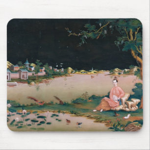Japanese mirror painting showing a girl seated mouse mat