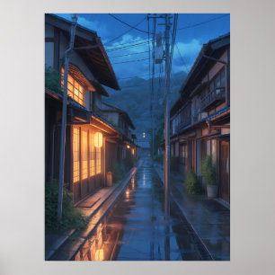 Japanese Misty Rain Street Art Poster