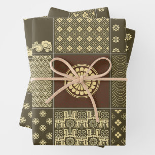 Japanese Mix Patchwork Noir Wrapping Paper Sheet