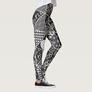 Japanese Modern Black White Patchwork Pattern Leggings