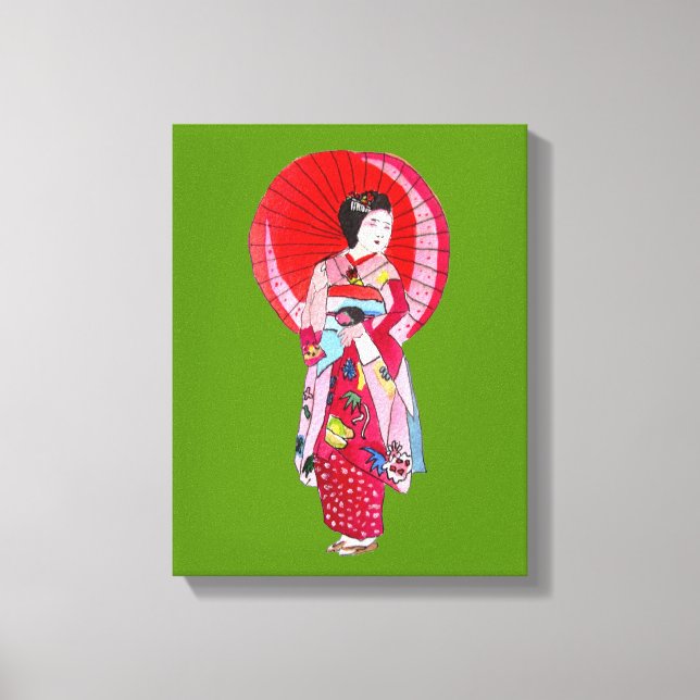 Japanese Modern Geisha art with umbrella Canvas Print (Front)